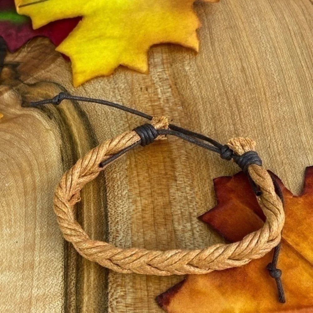Mens Bracelets Bundle 4 Piece Adjustable Size Leather and Hemp Bracelets